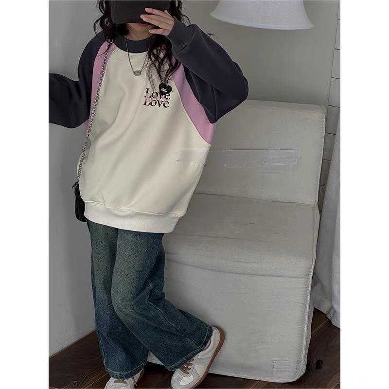 Girls' hoodie 2023 Autumn/Winter new pullover with fleece Korean-style versatile top. Girls' color matching is versatile and can be worn as an inner layer in winter pic 6