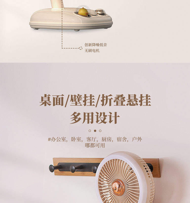 2023新品户外家用壁挂摇头扇USB充电夏季爆款三档大风力迷你风扇详情4