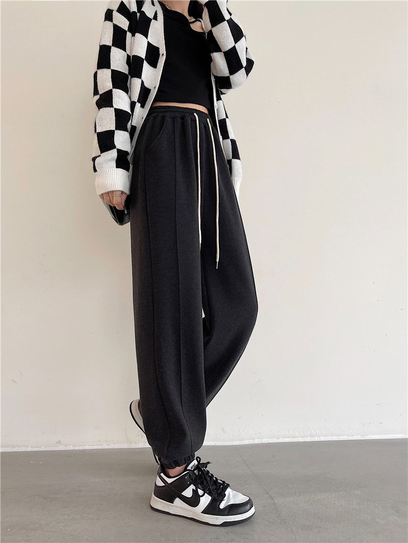 Black wide-leg pants for women in spring and autumn, high-waisted, sagging straight-leg casual pants for slimming, versatile, floor-length, fleece snowflake glutinous rice pants pic 9