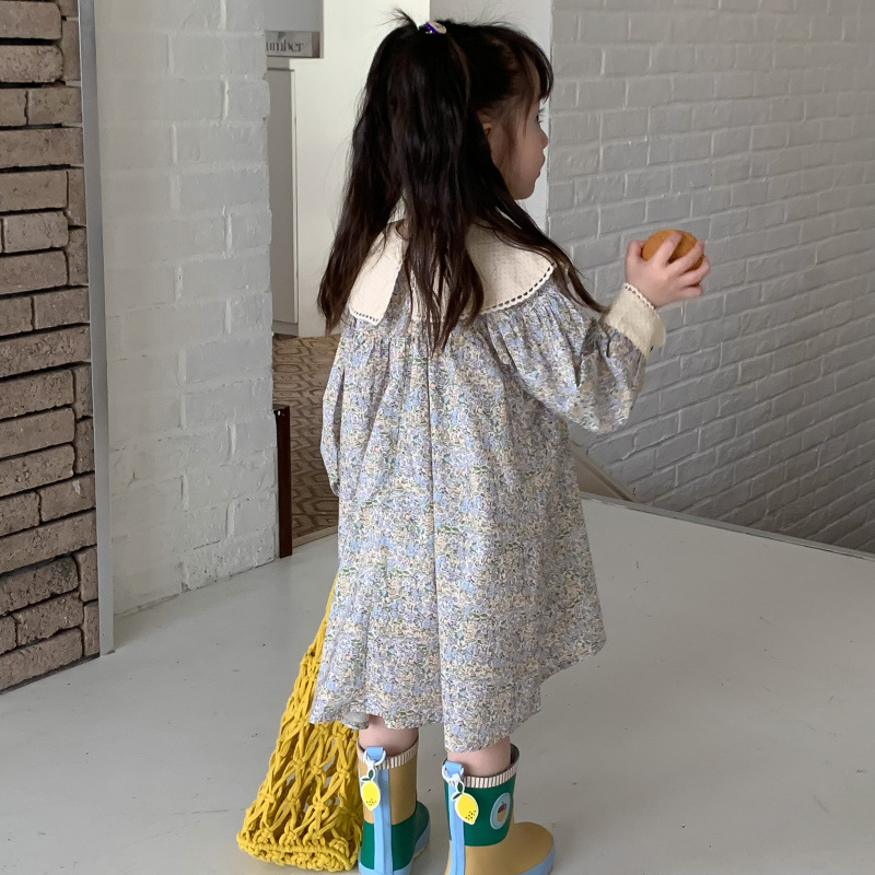 韩国童装女童碎花连衣裙春装洋气儿童娃娃领气质宝宝甜美公主裙子详情4