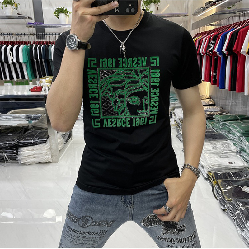 高品质夏季男士短袖t恤植绒圆领衫美人头半袖男装丝光棉薄款休闲详情16