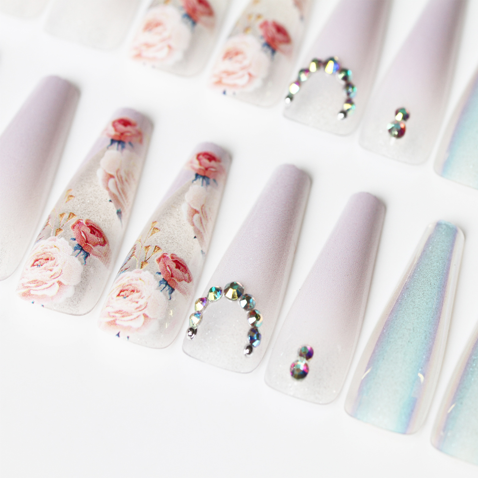 Special offer on 30 pieces of long ballet nail nail patches with diamonds pic 26
