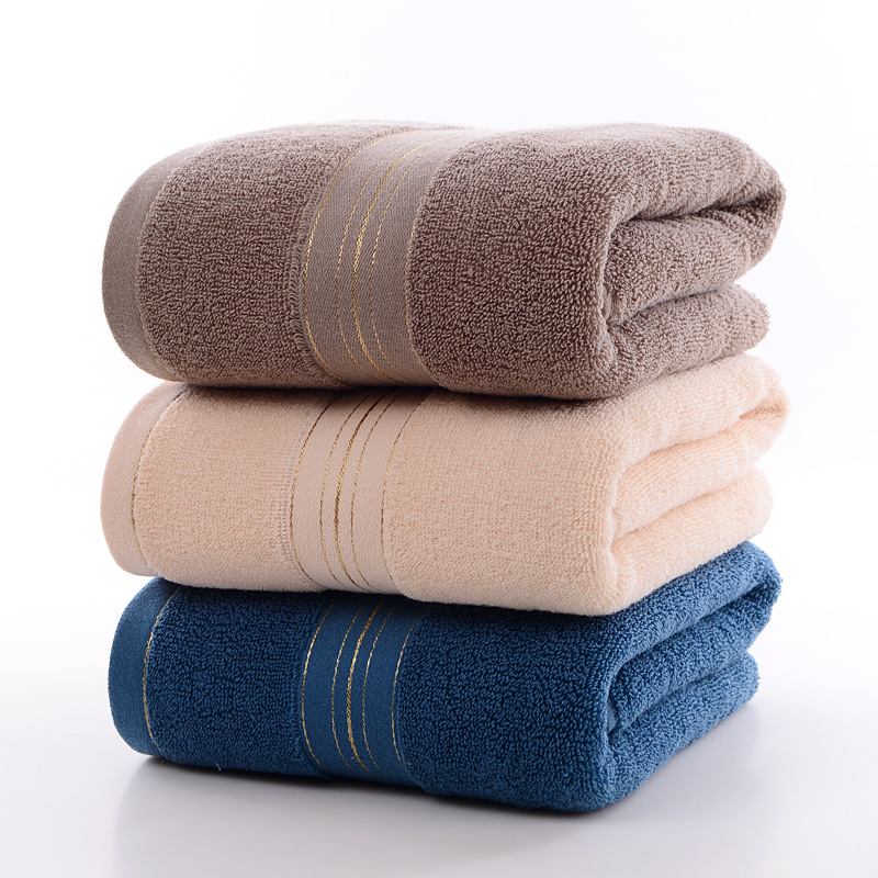 Wholesale thickened 400g cotton bath towels for home use, adult men and women, water-absorbing gold thread broken plain bath towels, can be made with logo pic 1
