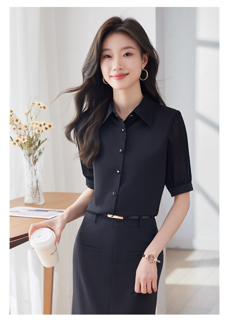 白色职业短袖衬衫女2024夏季新款气质通勤高级感白领简约纯色衬衣详情13