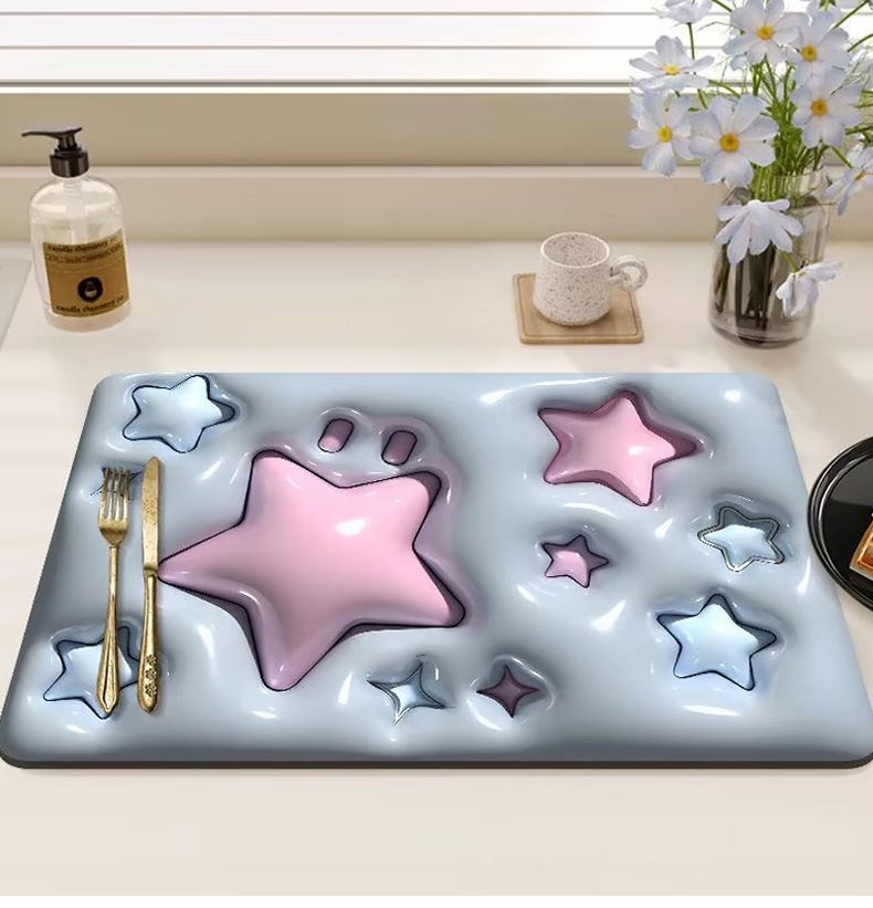 厨房台面硅藻泥沥水垫 易打理家用酒台茶台速干吸水垫子卡通杯垫详情4