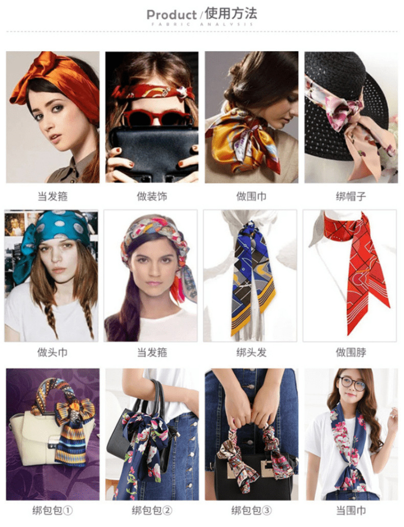 10*150 cartoon silk scarf hair band, versatile for women, spring and autumn with suits, professional neckerchiefs, decorative ribbons, tie bags and hair ties pic 9