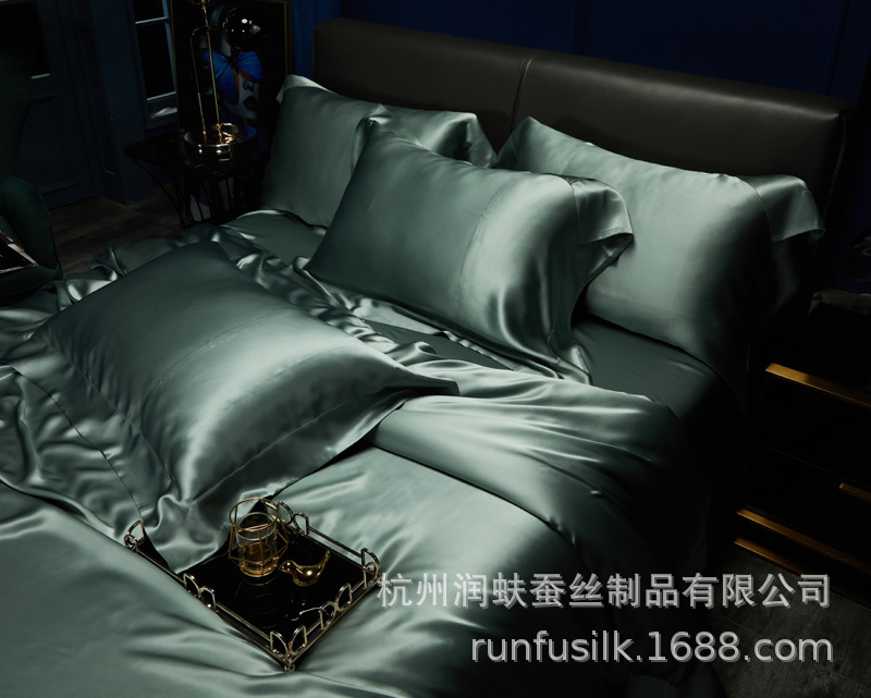 Heavyweight 25mm 100% mulberry silk bedding, wedding silk four-piece set, silk quilt cover and bed sheet pic 45