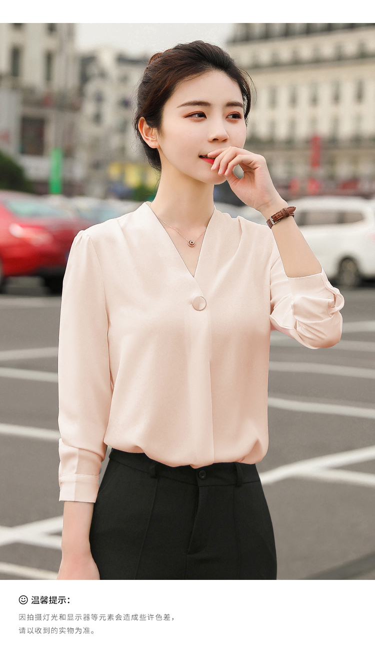 职业装短袖衬衫女2024春夏新款ol纯色气质V领牛奶丝白领打底衬衣详情25