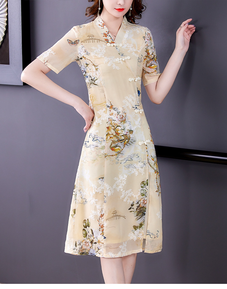 中国风低领改良旗袍女2022新款汉服连衣裙高档收腰显瘦中长款裙子详情15