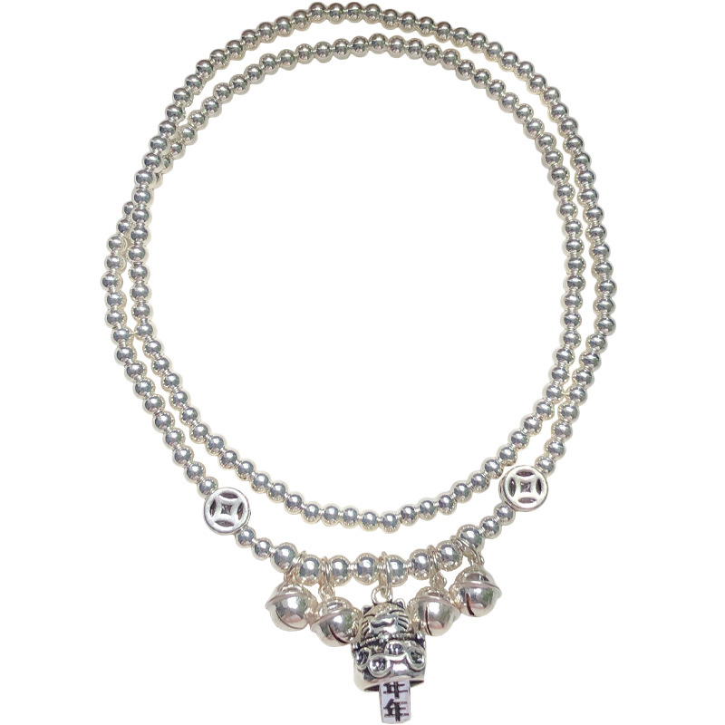 时尚设计S925银脚链女时尚猫铃铛双圈层流行时尚时尚时尚脚踝链详情22