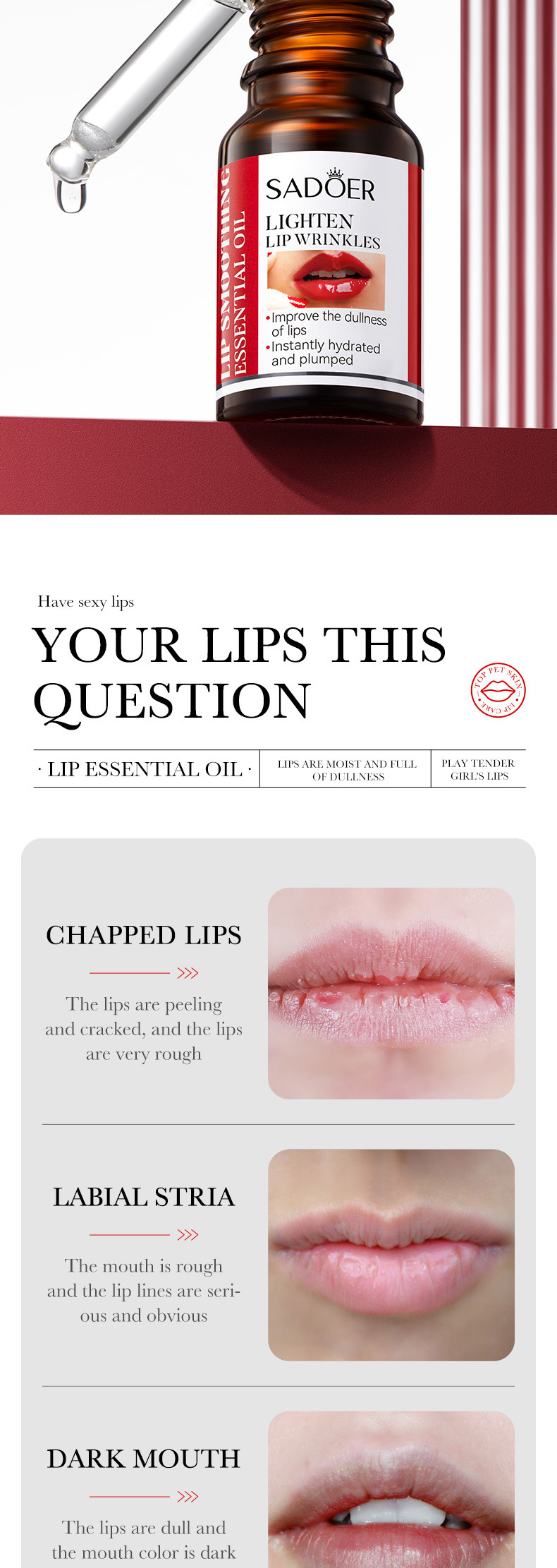 10ml Full English Lip Care Essence Oil SADOER Moisturizing and Hydrating Essential Oil Cross-border export pic 2