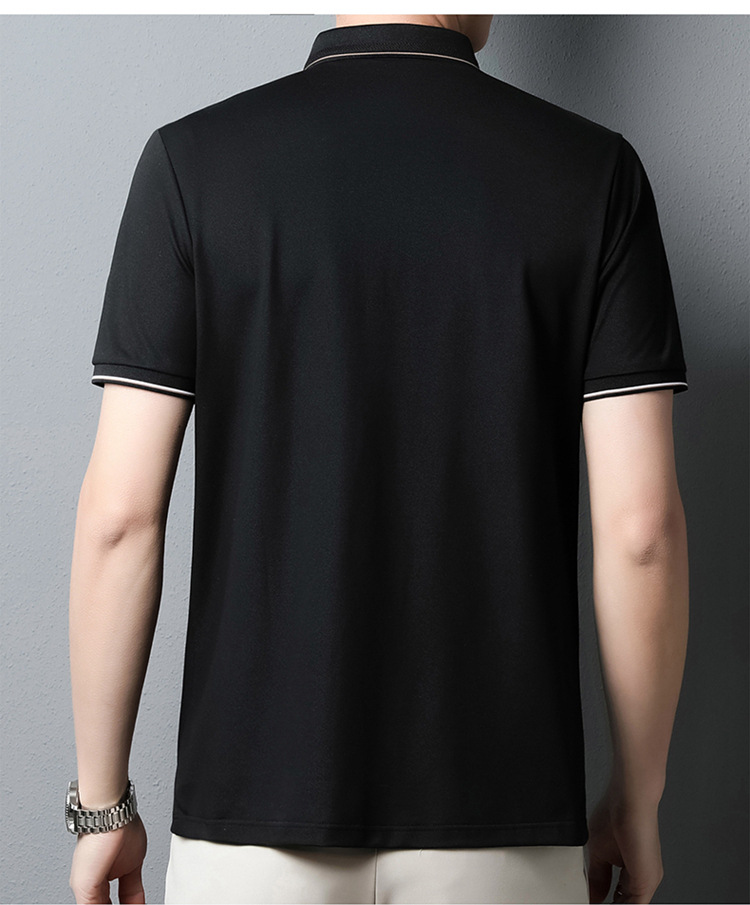纯色桑蚕丝男士短袖t恤外贸夏季2023新款潮流高级感男装翻领上衣详情11