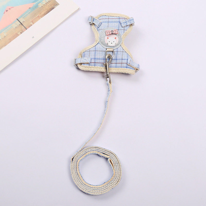 Wholesale of cartoon cute cat I-shaped chest and back straps, durable pet leashes, pure cotton webbing cat chains pic 11