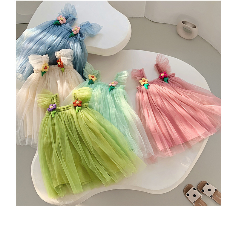 唯美立体花朵网纱女童连衣裙2023夏款飞袖女宝宝蓬蓬裙公主裙子详情10