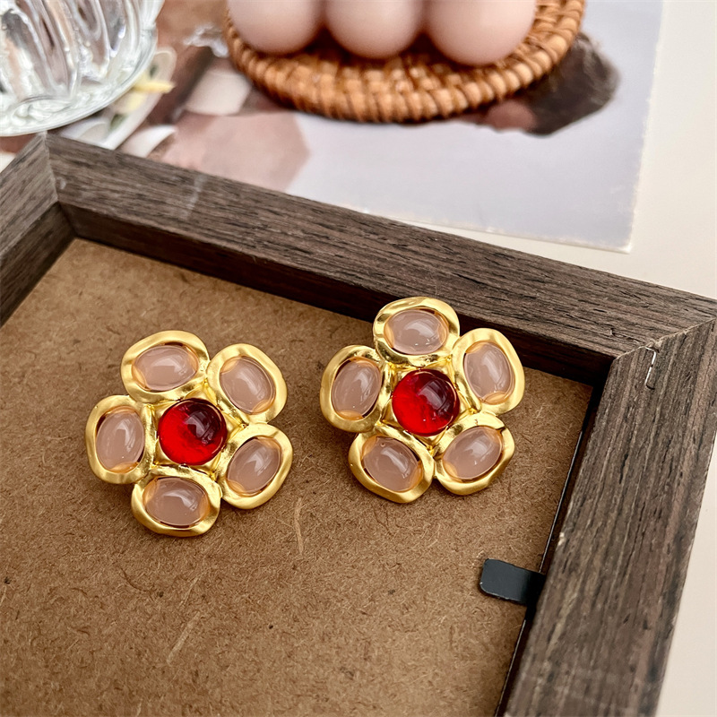 法式复古少女耳钉气质中古vintage粉色小众设计感耳环女复古耳饰详情13