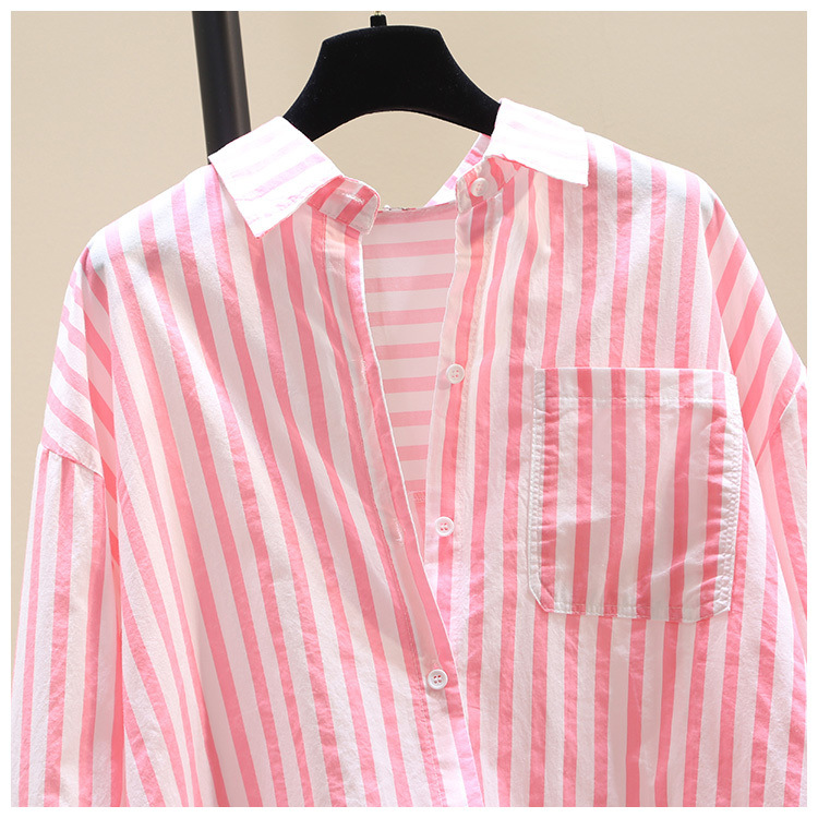 2025春夏新款长袖衬衫女时尚休闲竖条纹韩版宽松衬衣女外穿详情19
