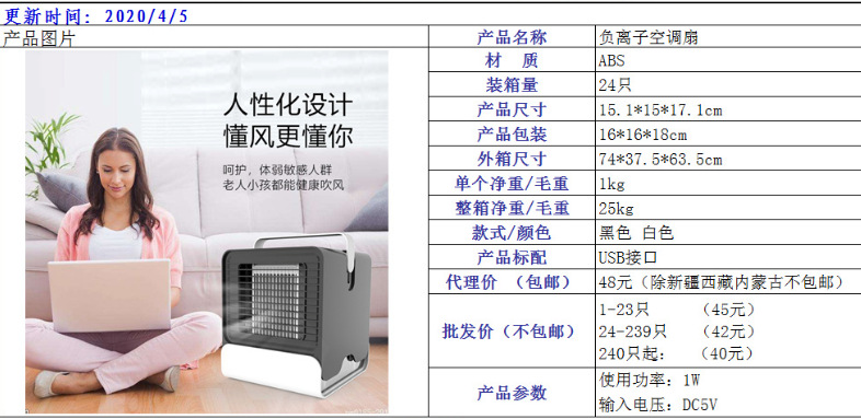 New Black Spade A cold air blower, cold fan, air cooler, desktop small air conditioner, USB mini electric fan, one-piece consignment pic 1