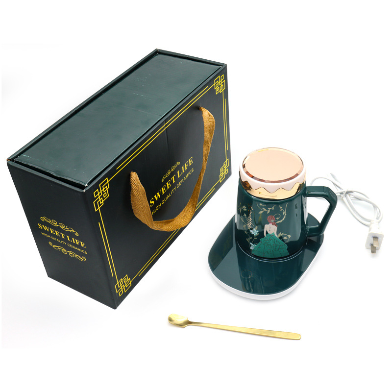 Ceramic insulated cup, 55-degree constant temperature cup, heating coaster, mirror cover, handle spoon set, high-end business gift box pic 23