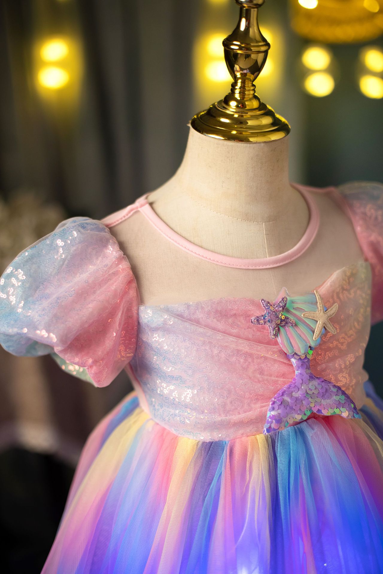 纯棉跨境女童连衣裙独角兽童裙女宝宝蓬蓬裙发光美人鱼公主裙代发详情17