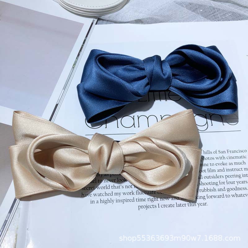 Japanese and Korean cotton ribbon solid-color bow top clip, sweet and versatile for girls, woven ribbon spring clip, ponytail clip, hair accessory and headwear pic 6