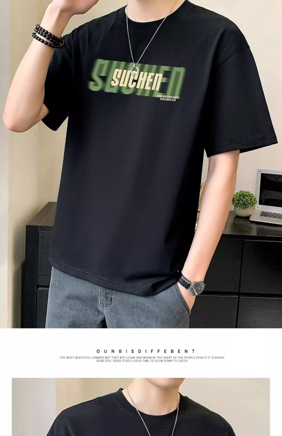 源头厂家24新款圆领男式印花短袖大码夏季宽松版潮牌网红半袖上衣详情13