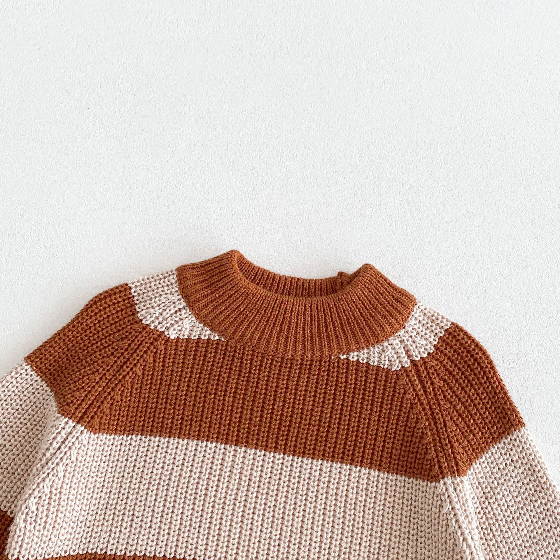 中小童2024秋季新款男女童韩版拼色针织套头上衣半高领内外穿毛衣详情11