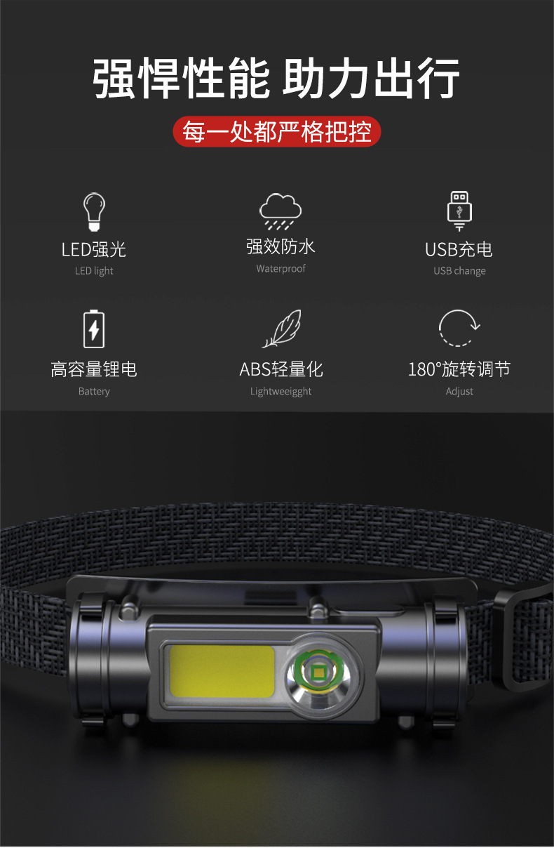 外贸 磁铁工作灯LED头灯户外cob充电头戴灯 钓鱼灯 强光夜钓头灯 pic 8