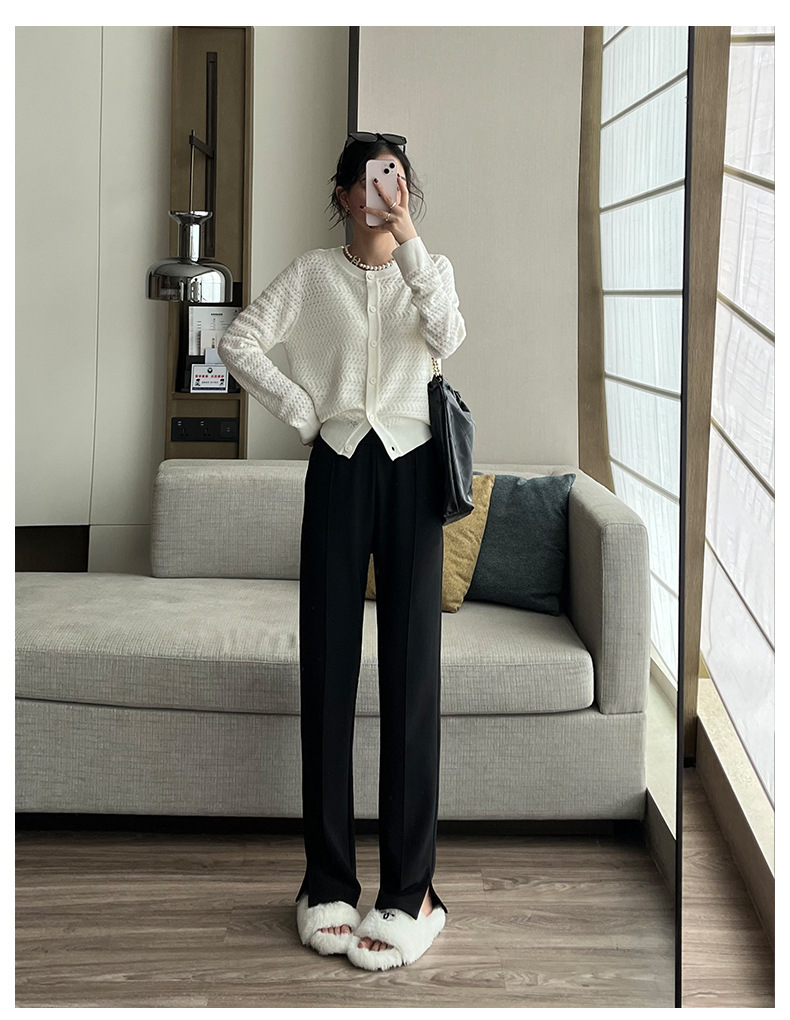 黑色开叉西装裤2023春新款窄版阔腿裤垂感女士休闲裤小个子直筒裤详情7
