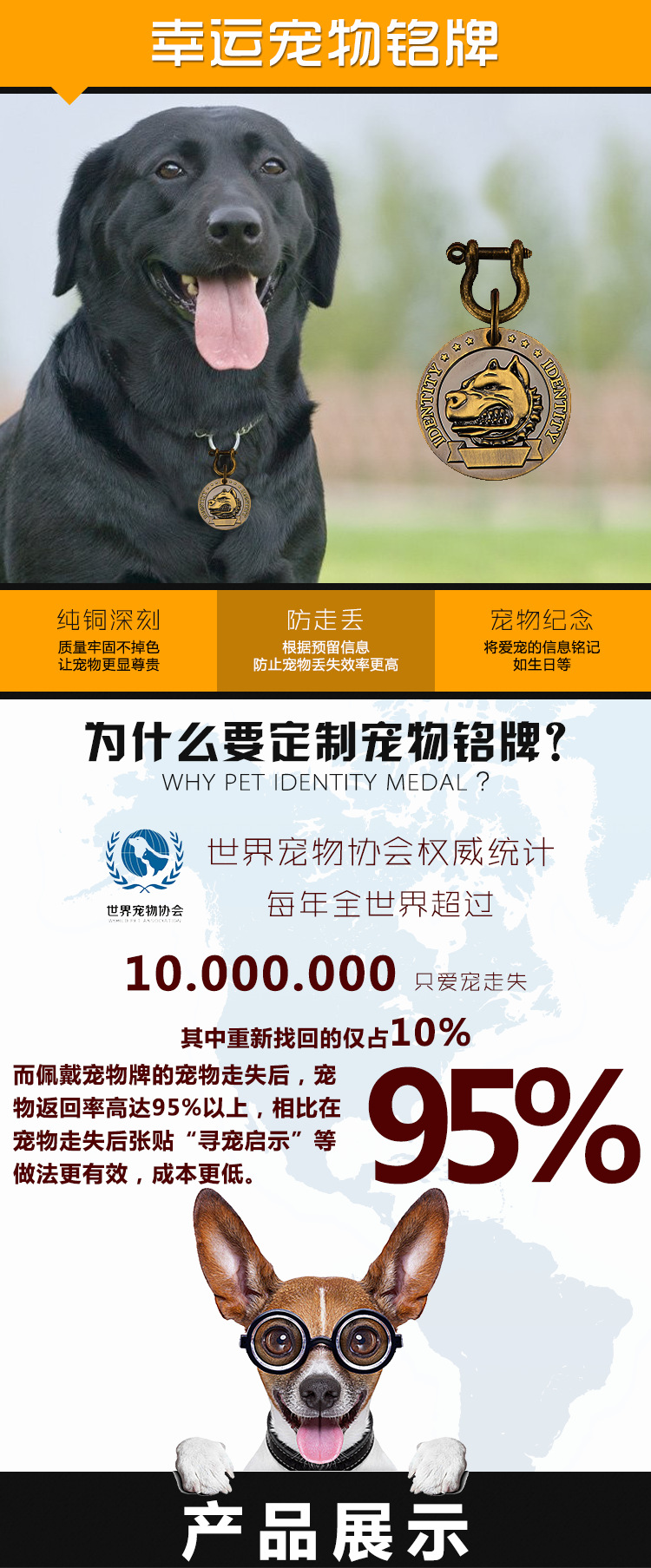 Relief dog tag, identity tag, anti-loss tag, engraved pet pure copper plate, golden retriever bullfight, Husky tag wholesale pic 3