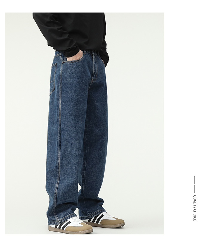 秋冬新款男装 深蓝色韩版水洗牛仔裤 中直筒宽松阔腿长裤子 适合运动休闲男士裤装详情13
