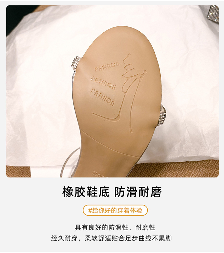 2024年时尚新款一字带水钻高跟女鞋凉鞋百搭欧美夏季女式高跟凉鞋详情6