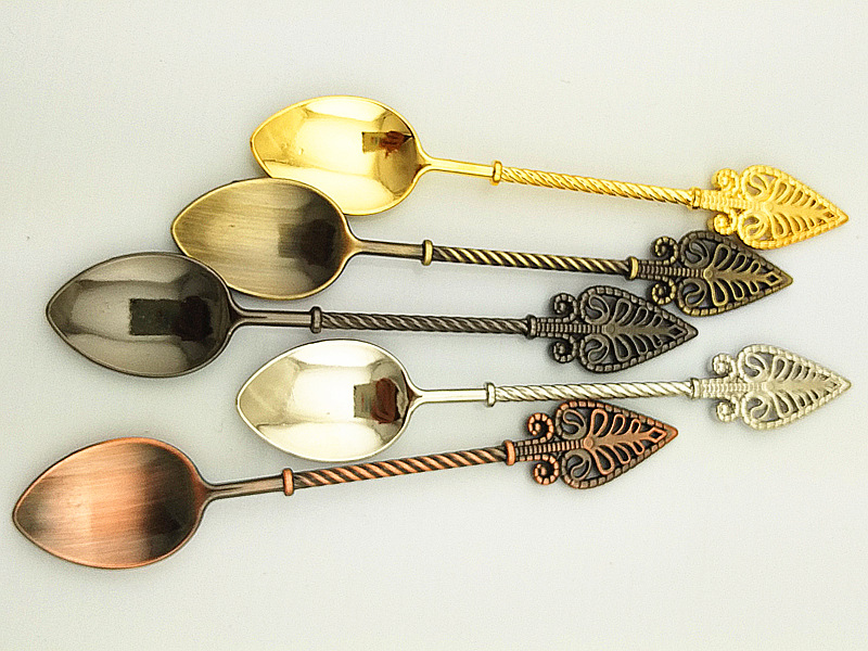 New retro alloy coffee spoon, ice cream spoon/jam spoon, small recipe, gold, silver and copper dessert spoon (JY90) pic 35