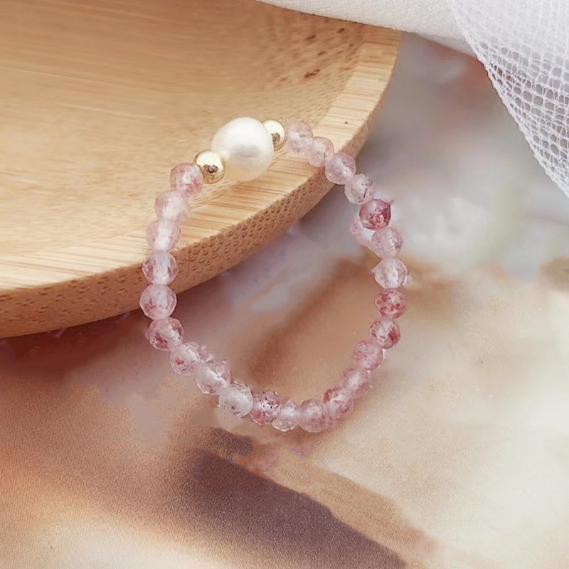 草莓晶弹力绳珍珠戒指粉色甜美珍珠女网红风单圈时尚甜美风个性潮详情7