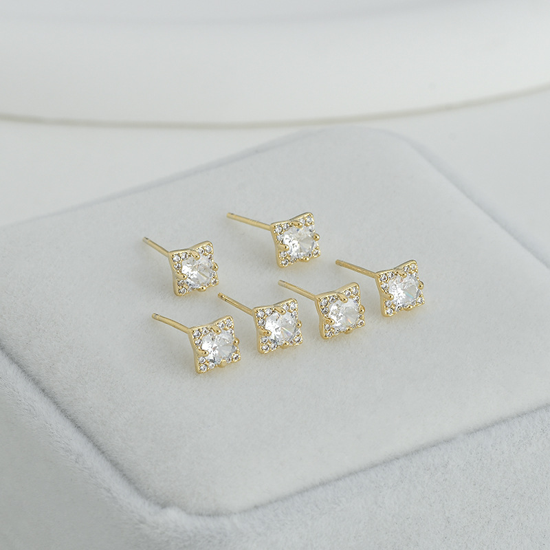 S925银针一卡三对套装耳钉女睡觉不用摘几何方糖耳饰简约学生耳坠详情7