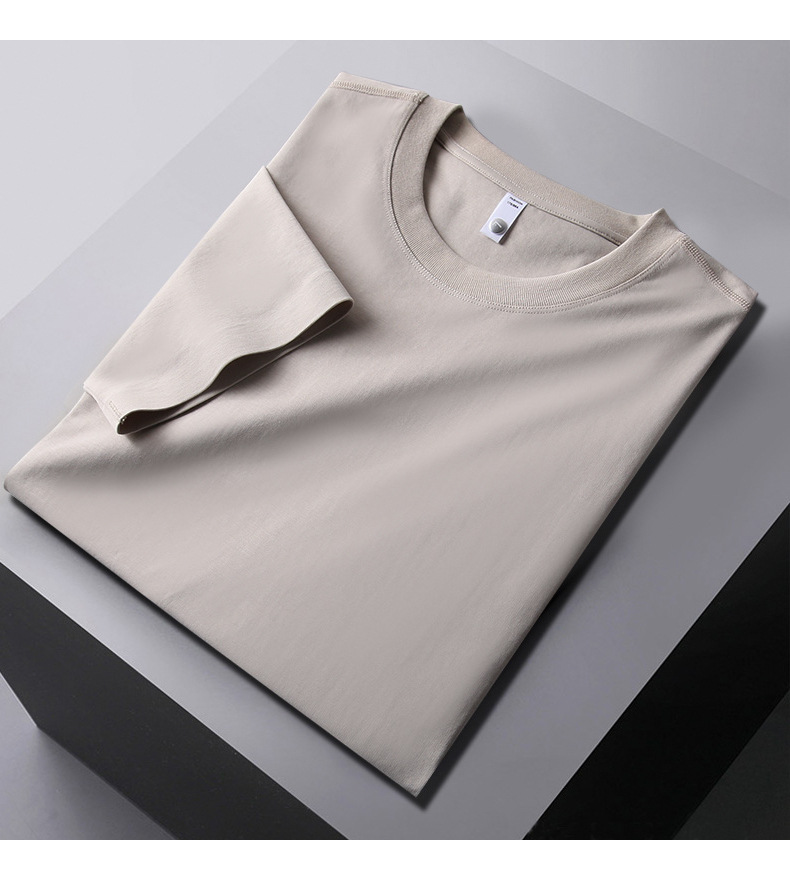夏季新款高级感弹力短袖t恤男宽松纯色圆领半袖丝光棉体恤打底衫详情15