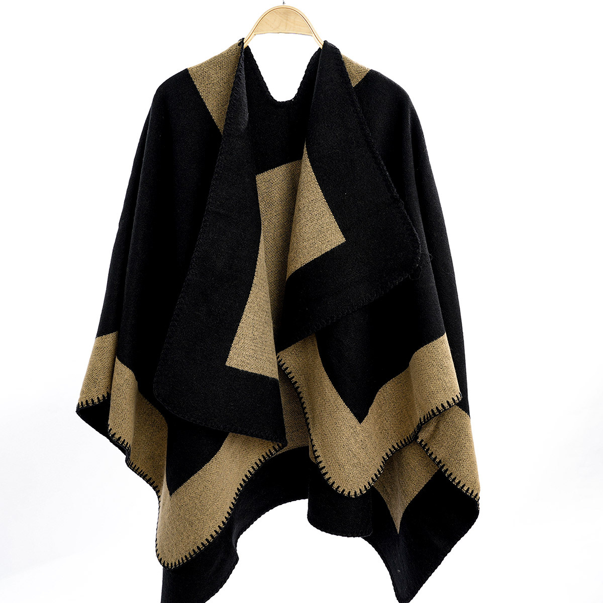 冬季跨境披肩加厚保暖长款拼接色披风仿羊绒双面两用女士时尚斗篷详情6