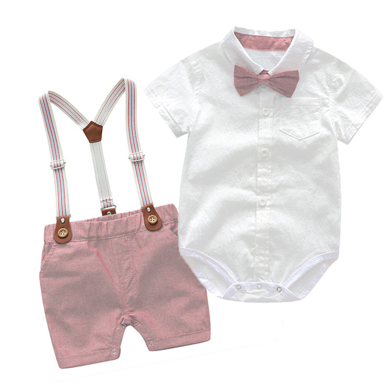 Summer male baby gentleman sets, baby crawling suits, overalls, two-piece sets, British-style cool evening gowns for foreign trade pic 3
