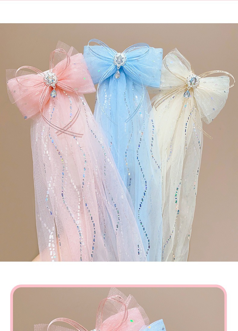 儿童发夹女童超仙钻石蝴蝶结飘纱发夹宝宝长飘带头饰小女孩发卡详情5