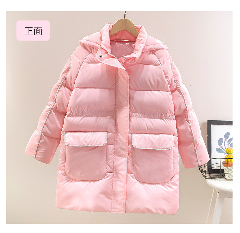 The new cotton-padded jacket for girls in 2023 features a longer winter design with a cinched waist and skirt. It is a plump and stylish cotton-padded jacket for children pic 5