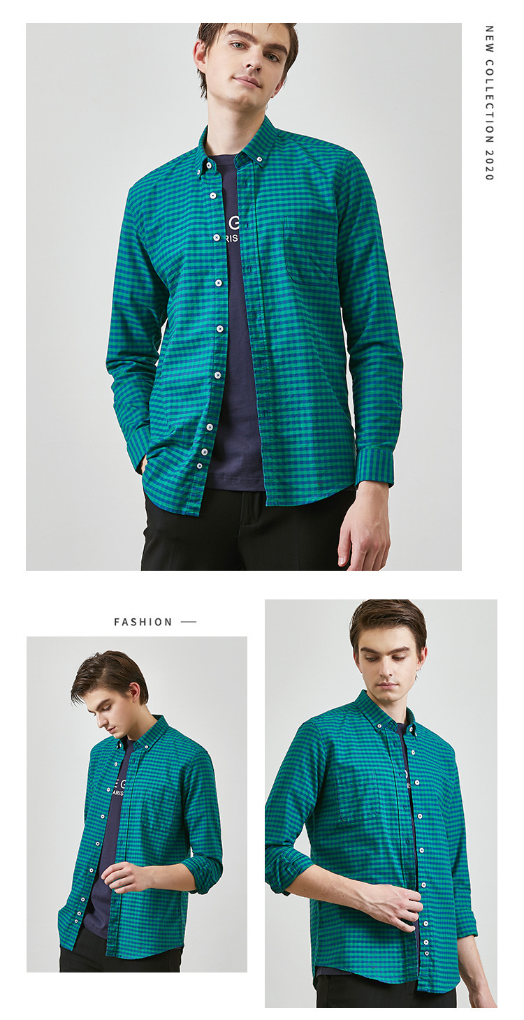 男士牛津纺格子长袖衬衫复古潮流全棉开衫休闲衬衣男批发一件代发详情9