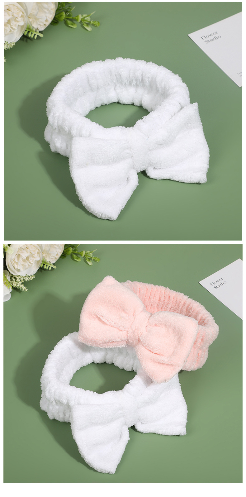 珊瑚绒洗脸发带 蝴蝶结可爱少女洗漱防湿发发饰发箍弹性化妆发带详情12