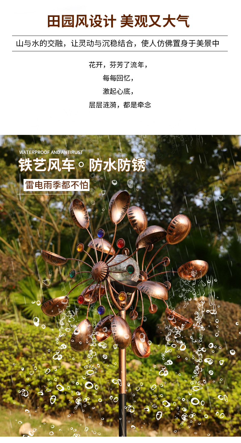 Amazon LED solar light, windmill ground insert light, new cross-border outdoor decorative lawn petal color light pic 2