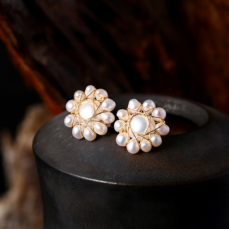 Natural freshwater pearl earrings, small pearl star-shaped stud earrings, 14K gold-plated S925 silver needle earrings, stud earrings for women pic 11