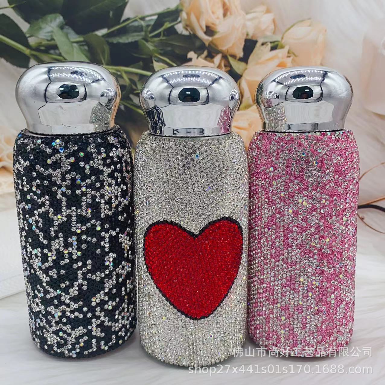 网红镶钻蝴蝶结车载便携水杯不锈钢保温杯镶钻水钻爱心KT猫保温杯详情4