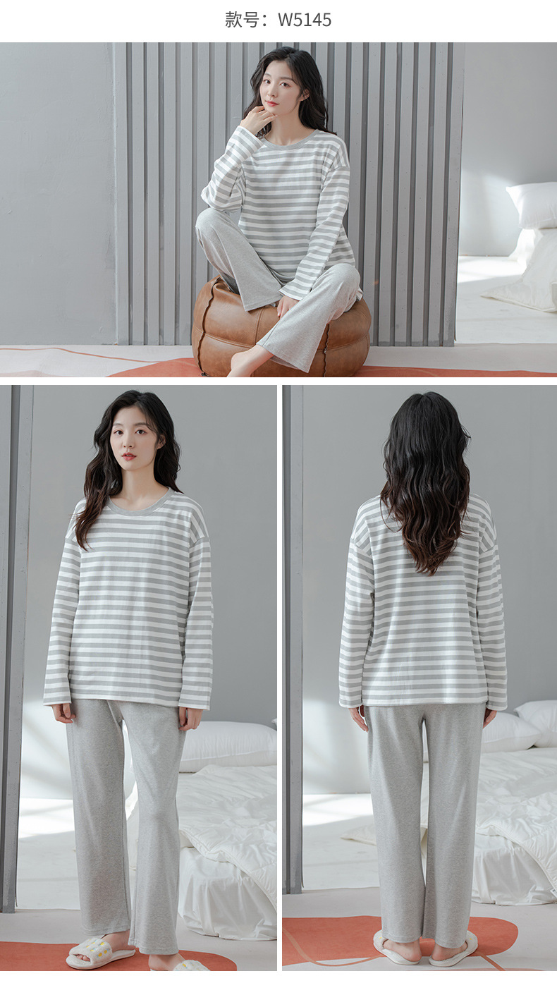 A spring and autumn pure cotton long-sleeved large-sized Korean-style all-cotton casual home wear set that can be worn outside in pajamas pic 19