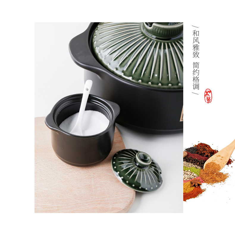 Creative small stew pot, ceramic seasoning jar, salt jar, kitchen Japanese seasoning jar, seasoning bottle, chili jar set wholesale pic 7