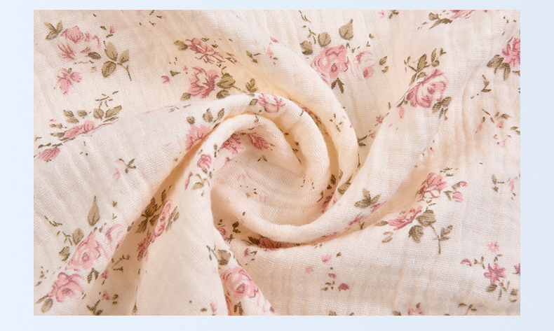 All-cotton double-layer crepe fabric, double-layer gauze printed fabric, small floral patterns, spring and summer pajamas and home wear fabric pic 7