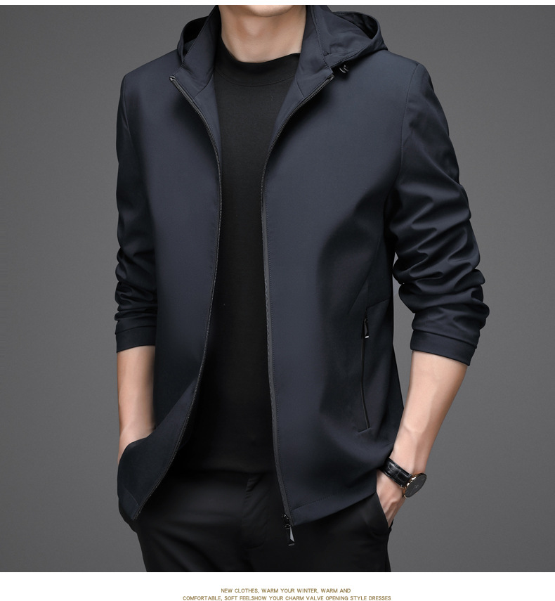 三十秋连帽外套男秋季薄款韩版潮流修身百搭休闲风衣秋装夹克上衣详情15