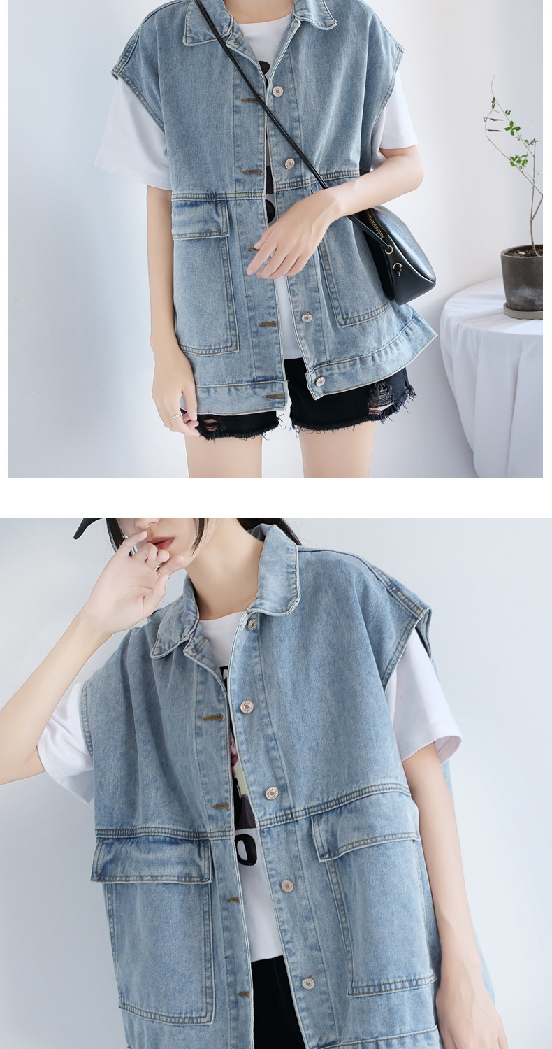 The Spring and Autumn trendy denim vest for women is a loose European-style outerwear that goes well with all kinds of outfits. The Korean-style sleeveless vest work jacket is trendy on Instagram pic 5