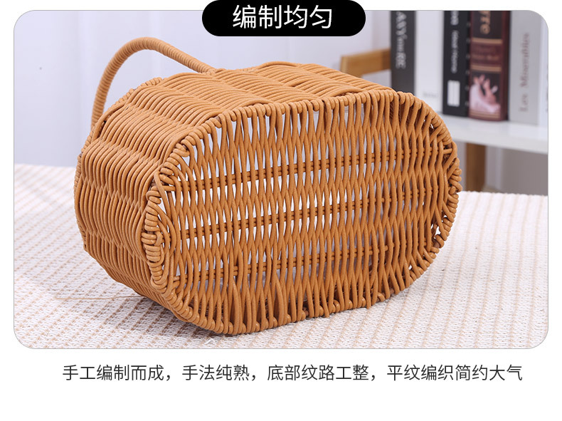 跨境专供现货供应皮筋仿藤花篮 道具摆件手工编织藤编提篮 插花花详情16